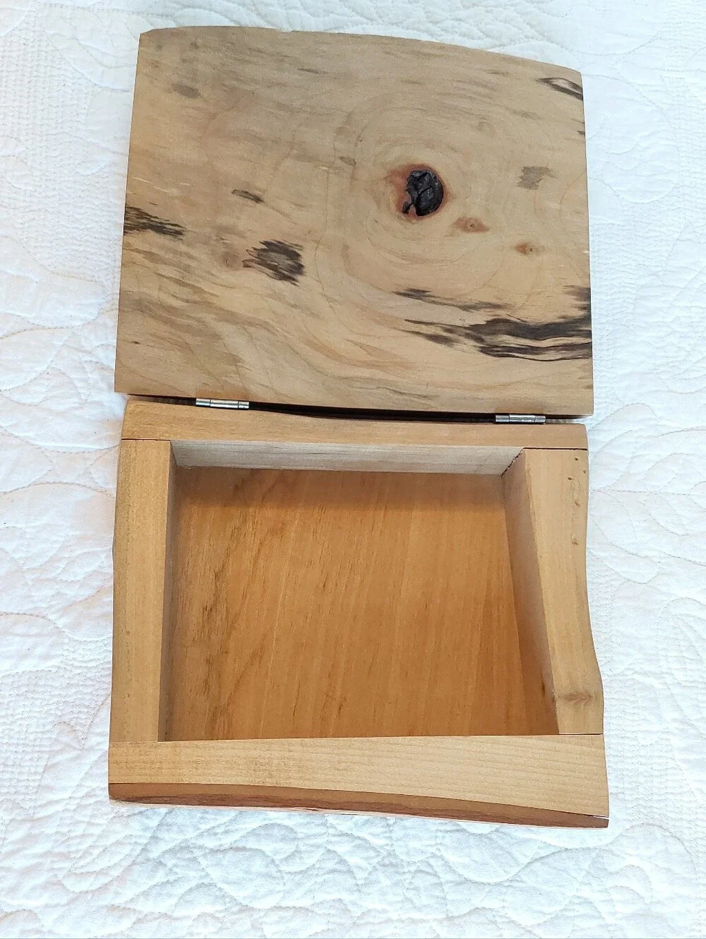 Handmade Walnut Burl Wood Box with Lid Live Edge Rustic Cabin Cottage Core READ